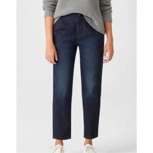 Eileen Fisher Organic Cotton Denim Jean Barrel Tapered Ankle‎ Pant Indigo Blue 0